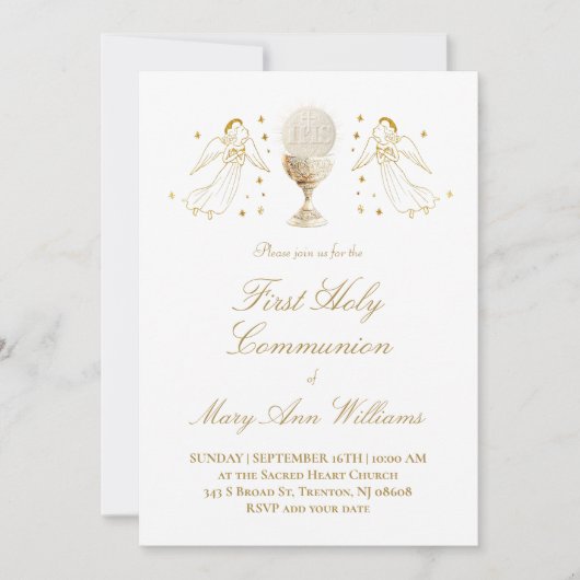 First Communion Eucharist golden angels Invitation 招待状 (正面)