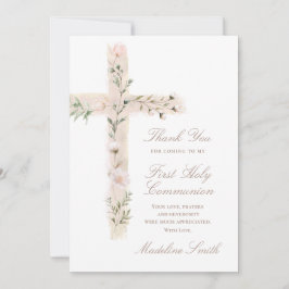 First Communion floral cross thank you カード