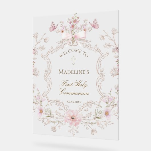 First Communion floral welcome アクリルサイン (傾斜)