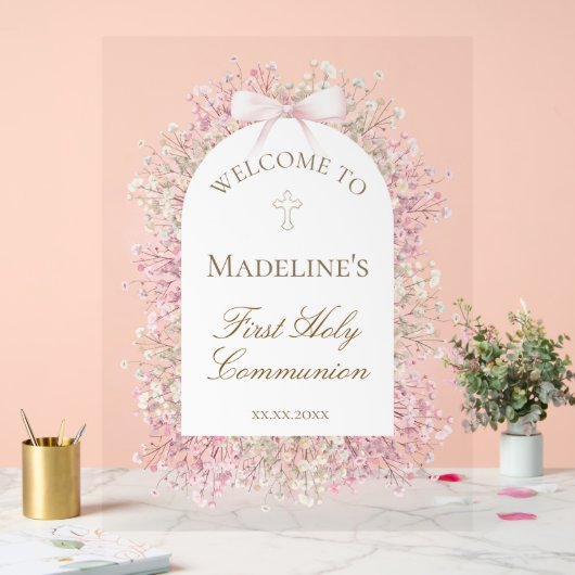 First Communion floral welcome アクリルサイン (ウェディング)