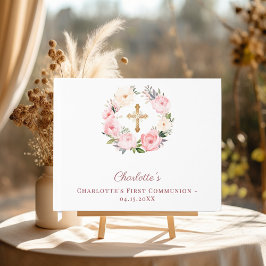 First Communion floral wreath pink girl ゲストブック