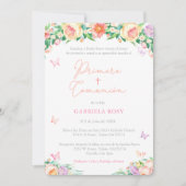 First Communion for Girl in英語スペインのバラ 招待状 (正面)