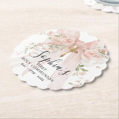 First Communion Girl Pink Bow Roses Custom ペーパーコースター (アングル)