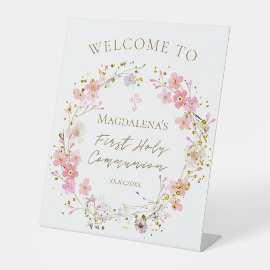First Communion girl small welcome sign 台座サイン (正面)