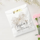 First Communion Girl White Bow Roses Thank You フェイバーバッグ (封をした状態)