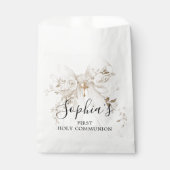 First Communion Girl White Bow Roses Thank You フェイバーバッグ (正面)