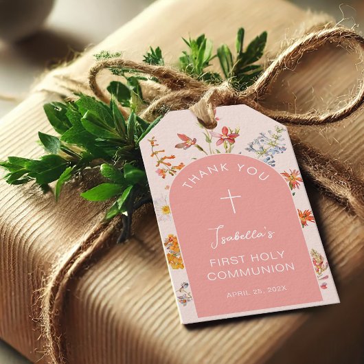 First Communion Girl Wildflowers Pink Arch Floral  ギフトタグ