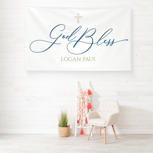 First Communion God Bless Blue banner backdrop 横断幕 (インサイチュ)