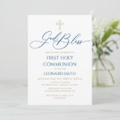 First Communion God Bless Blue Invitation 招待状 (スタンド正面)