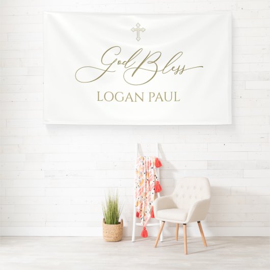 First Communion God Bless Gold banner backdrop 横断幕 (インサイチュ)