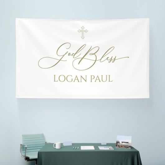 First Communion God Bless Gold banner backdrop 横断幕 (トレードショー)
