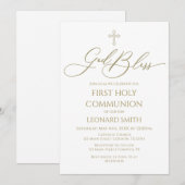 First Communion God Bless gold Invitation 招待状 (正面/裏面)