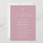 First Communion God Bless Mauve Invitation 招待状 (正面)