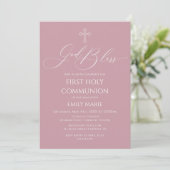 First Communion God Bless Mauve Invitation 招待状 (スタンド正面)