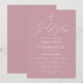 First Communion God Bless Mauve Invitation 招待状 (正面/裏面)