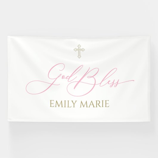 First Communion God Bless Pink banner backdrop 横断幕 (横)
