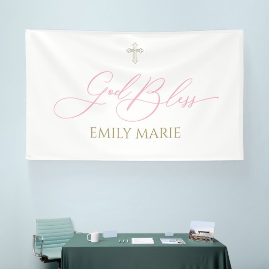 First Communion God Bless Pink banner backdrop 横断幕 (トレードショー)
