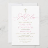 First Communion God Bless pink Invitation 招待状 (正面)