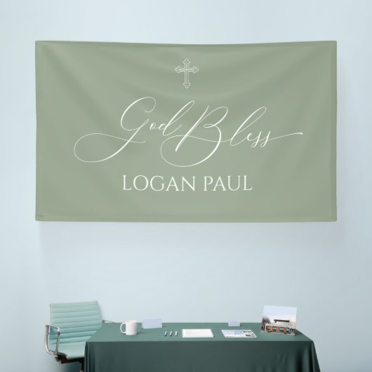 First Communion God Bless Sage banner backdrop 横断幕 (トレードショー)