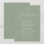 First Communion God Bless Sage Invitation 招待状 (正面/裏面)