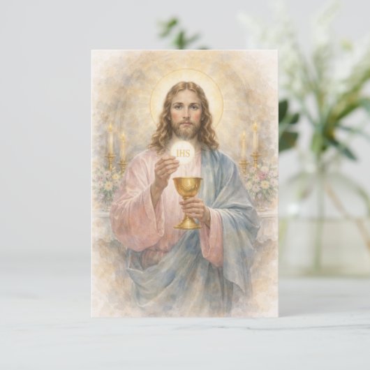 First Communion Jesus Eucharist Keepsake Prayer 案内状 (スタンド正面)