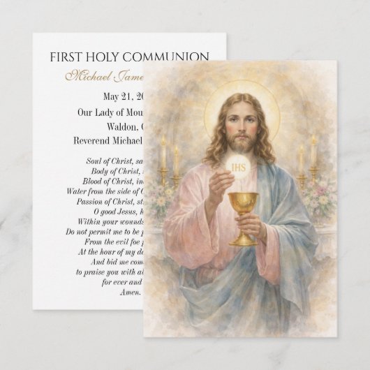 First Communion Jesus Eucharist Keepsake Prayer 案内状 (正面/裏面)