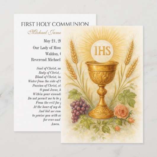 First Communion Keepsake Eucharistic Chalice Card 案内状 (正面/裏面)