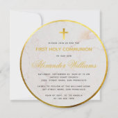 First Communion Marble Script フェイク Gold Foil Round 招待状 (正面)
