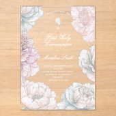first communion pastel colors peonies  アクリル招待状 (正面)