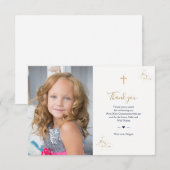 First Communion Photo Thank you Minimalist金ゴールド 招待状 (正面/裏面)