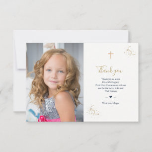 First Communion Photo Thank you Minimalist金ゴールド 招待状