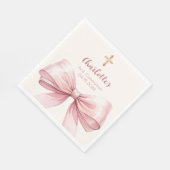 First Communion pink bow cream cross luncheon スタンダードランチョンナプキン (角)
