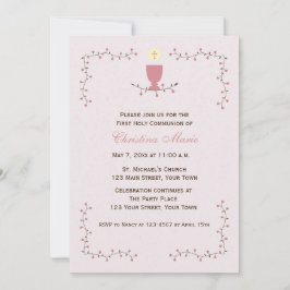 First Communion, Pink Chaliceとのフローラつる植物 招待状
