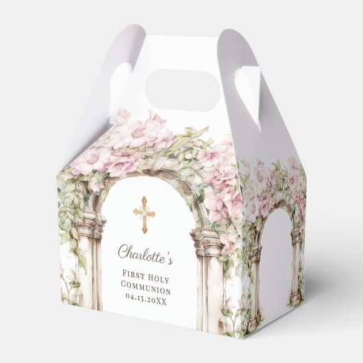 First Communion Pink Florals Arch Cross フェイバーボックス (裏面サイド)
