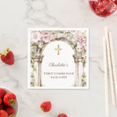 First Communion Pink Florals Arch Cross Luncheon スタンダードカクテルナプキン (インサイチュ)