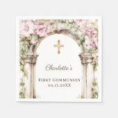 First Communion Pink Florals Arch Cross Luncheon スタンダードカクテルナプキン (正面)