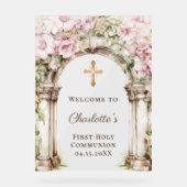 First Communion Pink Florals Arch Cross Welcome アクリルサイン (正面)
