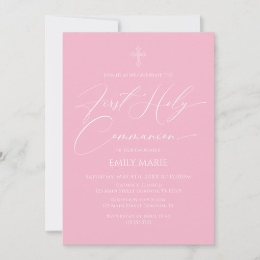 First Communion Pink Invitation 招待状 (正面)