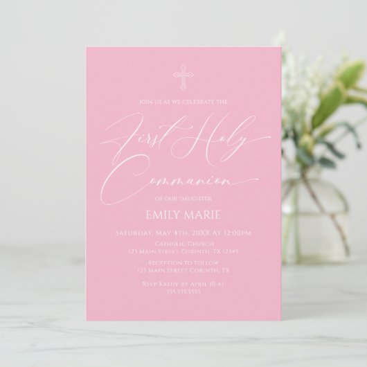First Communion Pink Invitation 招待状 (スタンド正面)