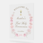 First Communion pink peonies welcome アクリルサイン (傾斜)