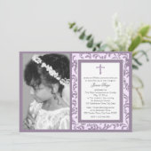 First Communion Purpleフローラと写真 招待状 (スタンド正面)