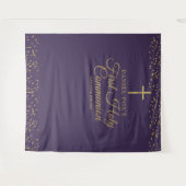First Communion Purple金ゴールド写真の背景 タペストリー (正面(横))
