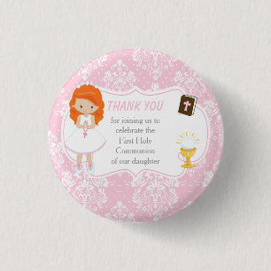 First Communion Red Hair Girlありがとう 缶バッジ