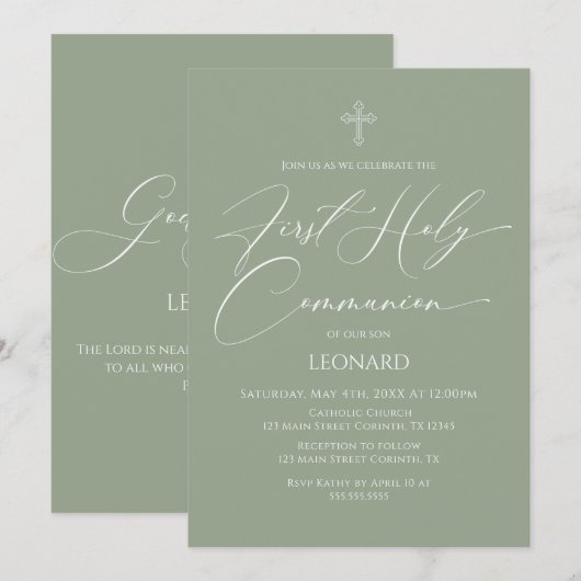 First Communion Sage Invitation 招待状 (正面/裏面)