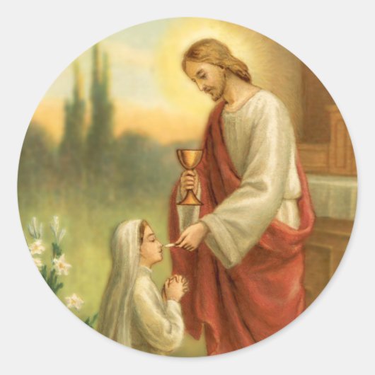 First Communion Stickers：すべての物事の聖餐式 ラウンドシール (正面)