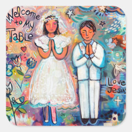 First Communion Stickers,男の子と女の子 スクエアシール