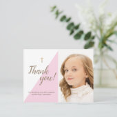 First Communion Thank You モダン Pink Photo ポストカード (スタンド正面)