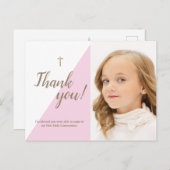 First Communion Thank You モダン Pink Photo ポストカード (正面/裏面)