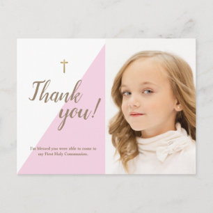 First Communion Thank You モダン Pink Photo ポストカード