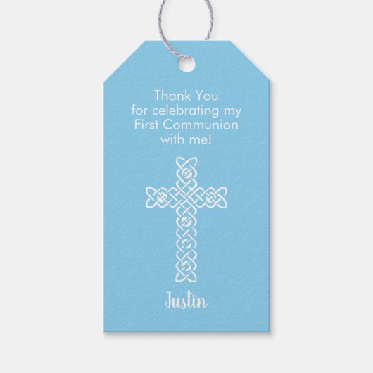 First Communion Thank You Favy Baby Blue ギフトタグ (正面)